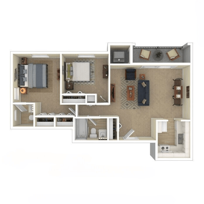 Floor plan for 2 beds, 1 bath